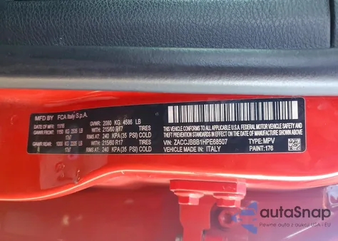 2017 Jeep Renegade Latitude z USA, uszkodzony, nr VIN ZACCJBBB1HPE68507